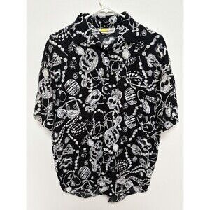 VTG Traffic Jam Novelty Print Shirt Medium Black White Abstract Sports 80s 90s